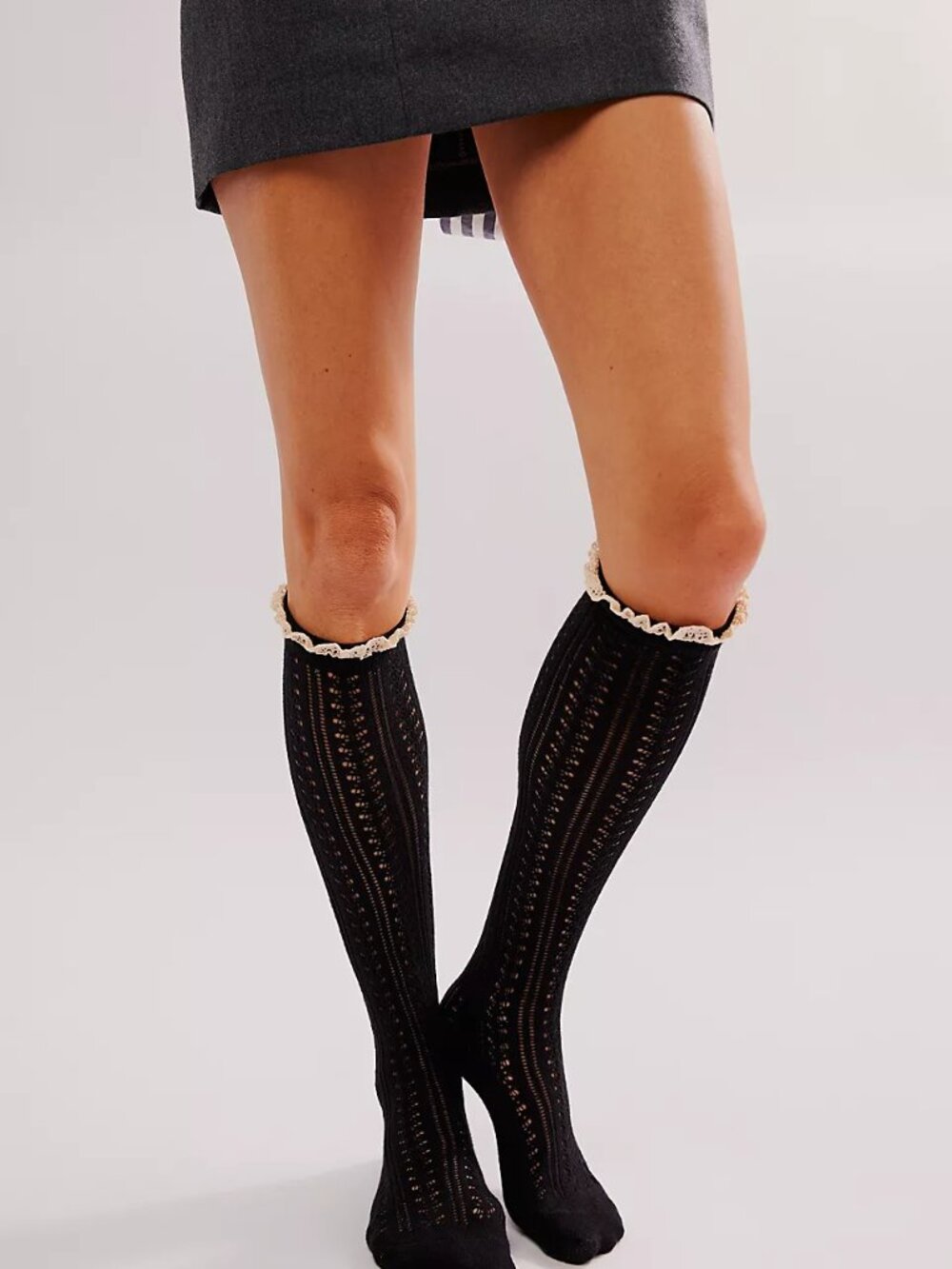 Free People Misty Net Pointelle Tall (Black) NWT